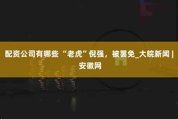 配资公司有哪些 “老虎”倪强，被罢免_大皖新闻 | 安徽网